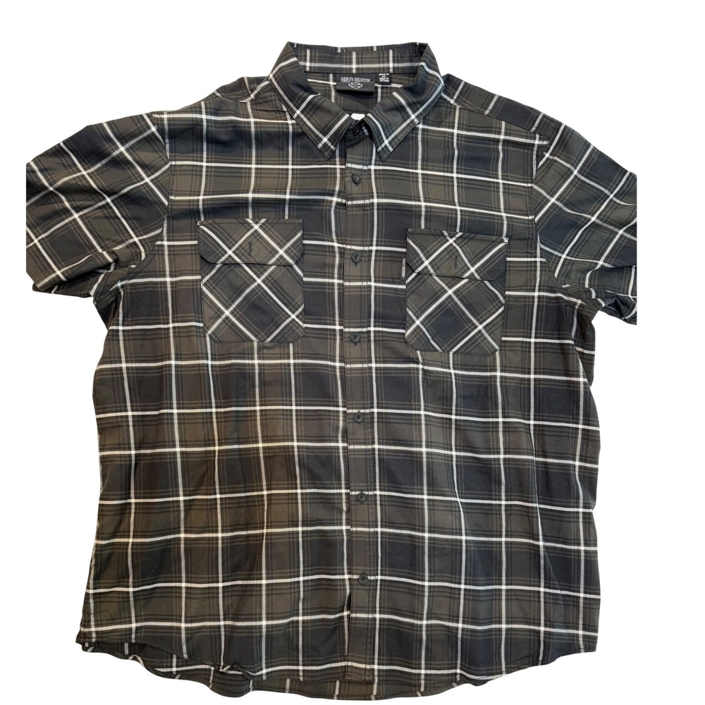 Harley-Davidson Racing Division Mens 3XL Black Plaid Shrt Sleeve Button Up Shirt